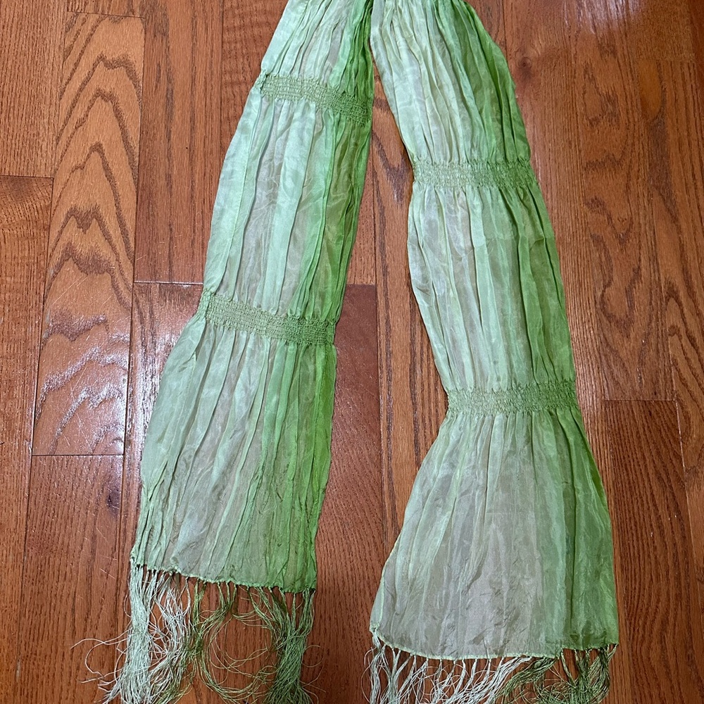 laura di laura biagiotti scarf Green Pleated Scarf with Fringe
